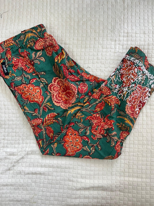 Printed Pants - Floral Green Red