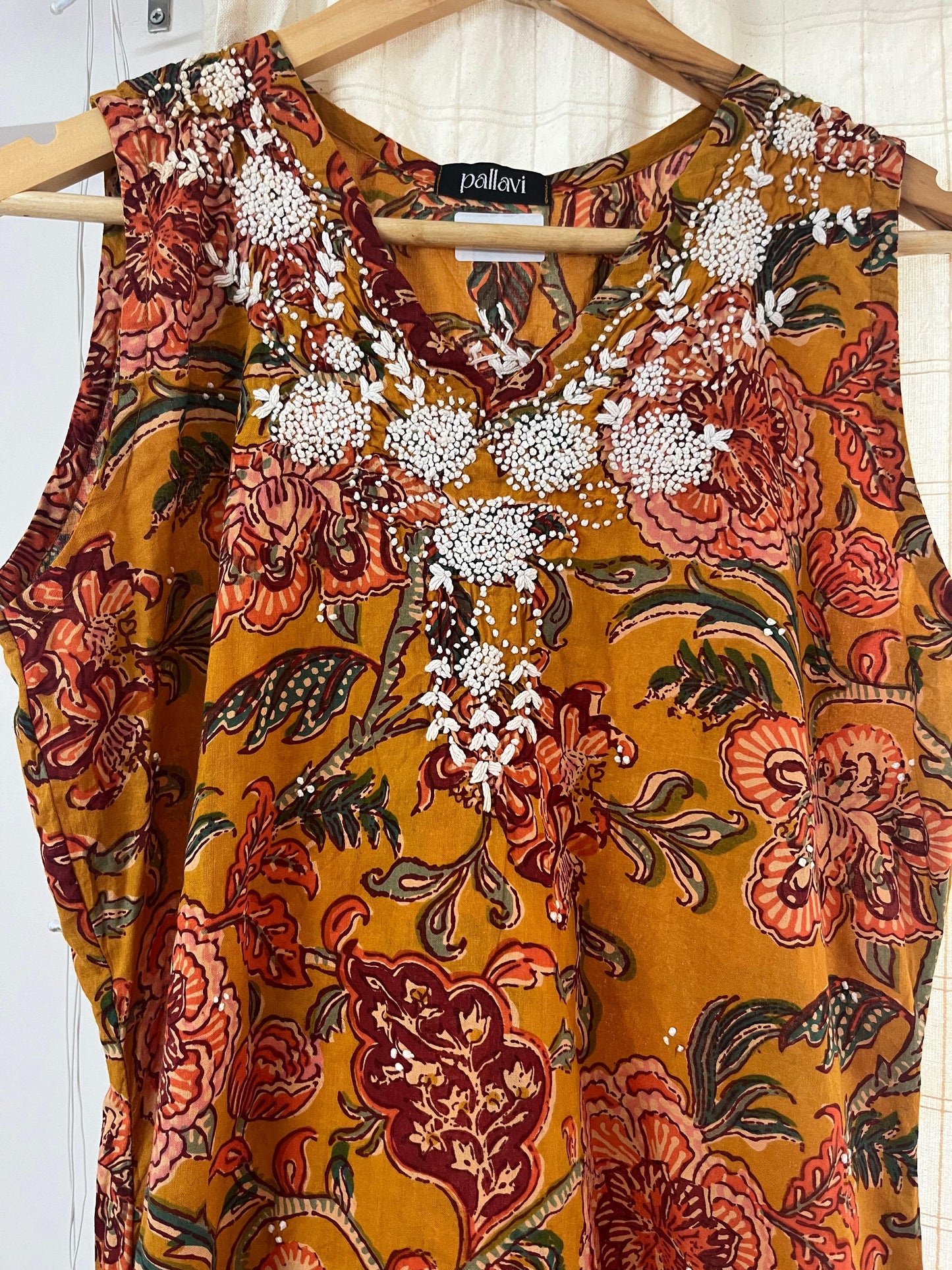 Sleeveless Straight Kurti and pant PRE-ORDER - Floral Yellow Red 1