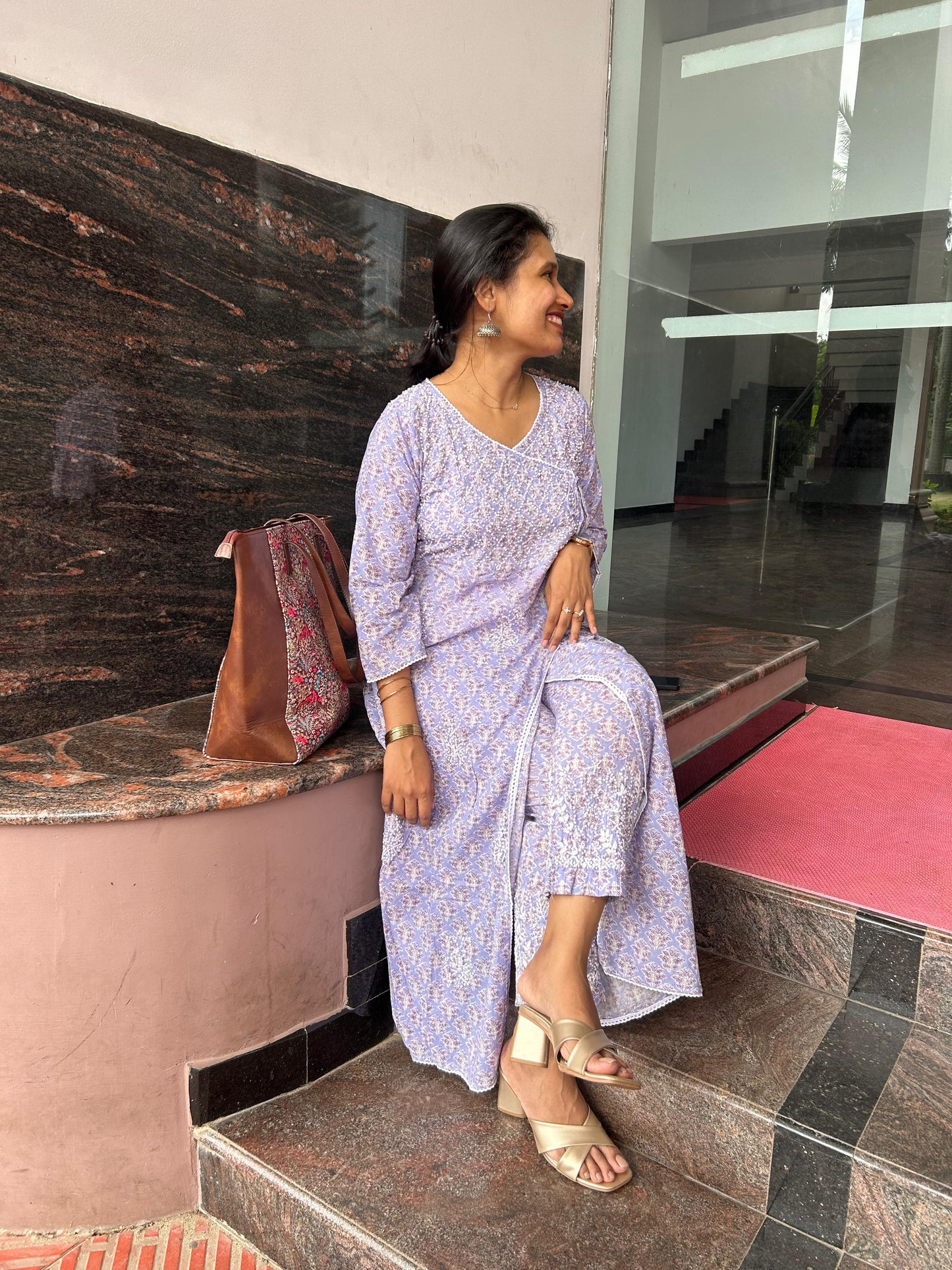 Angrakha Kurti and pant - Lavender Block