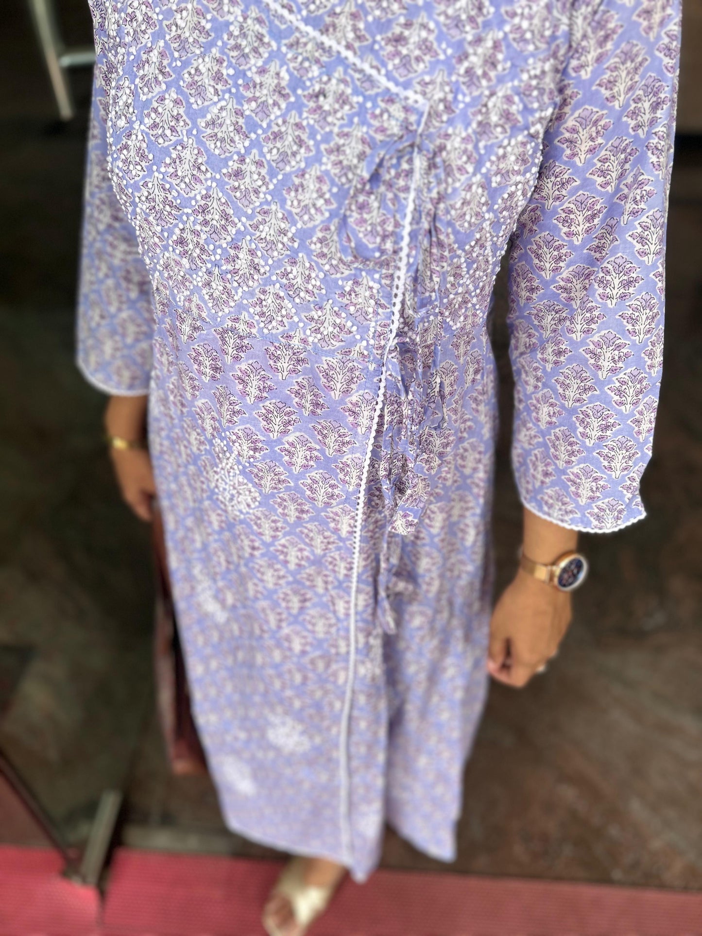 Angrakha Kurti and pant - Lavender Block