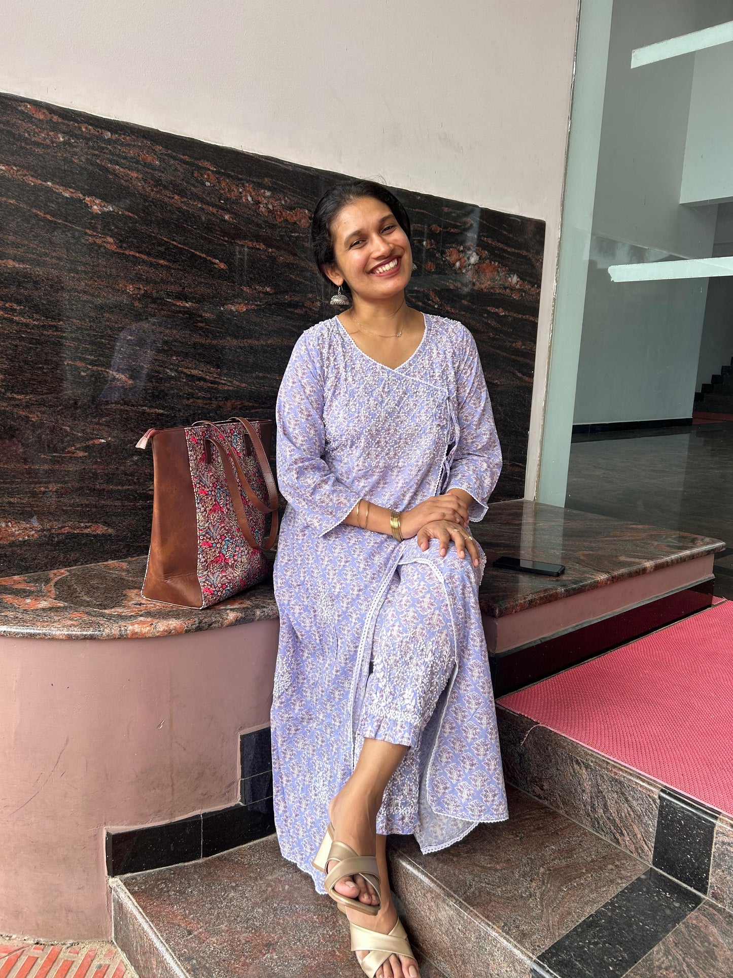 Angrakha Kurti and pant - Lavender Block