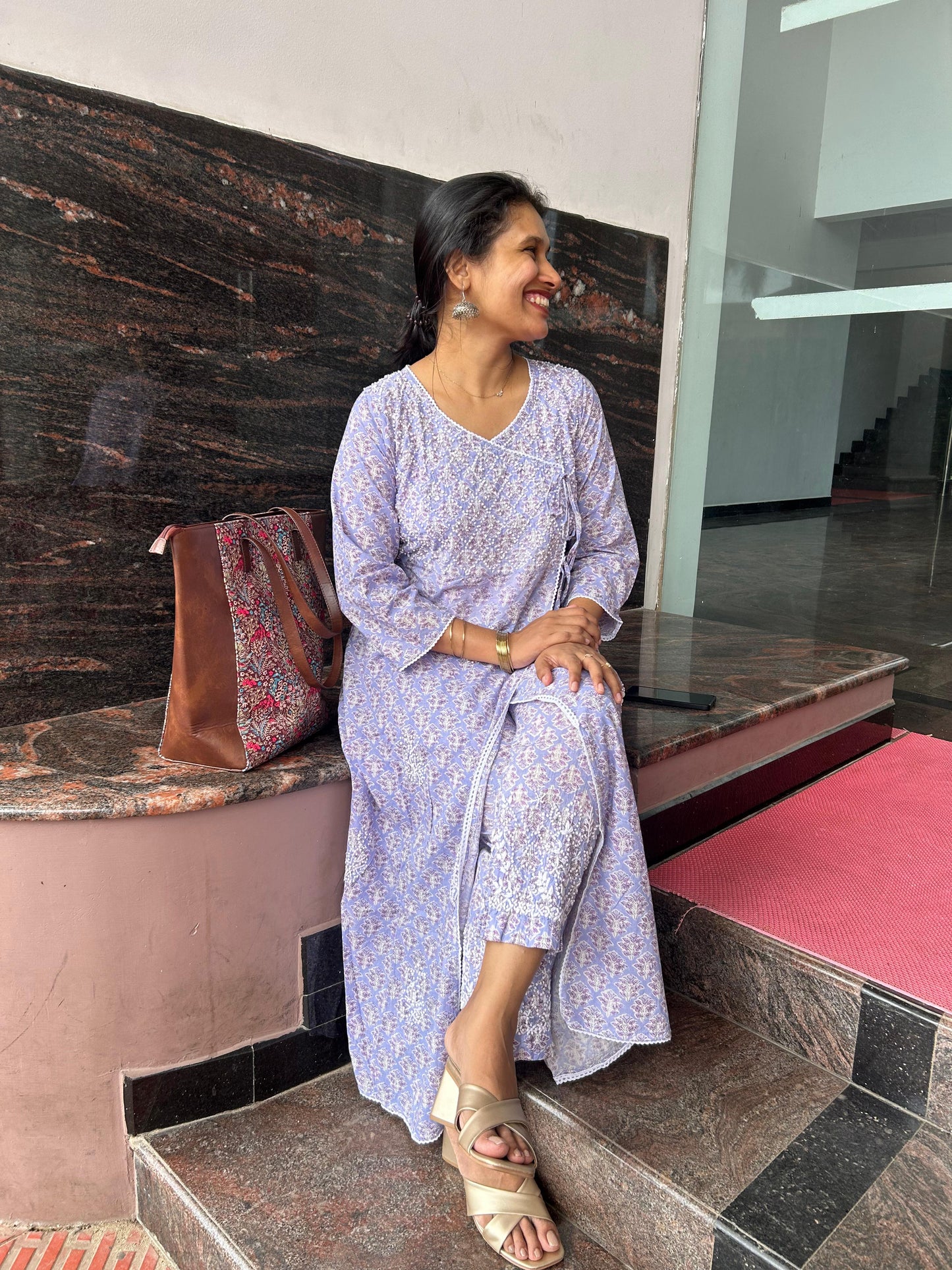 Angrakha Kurti and pant - Lavender Block