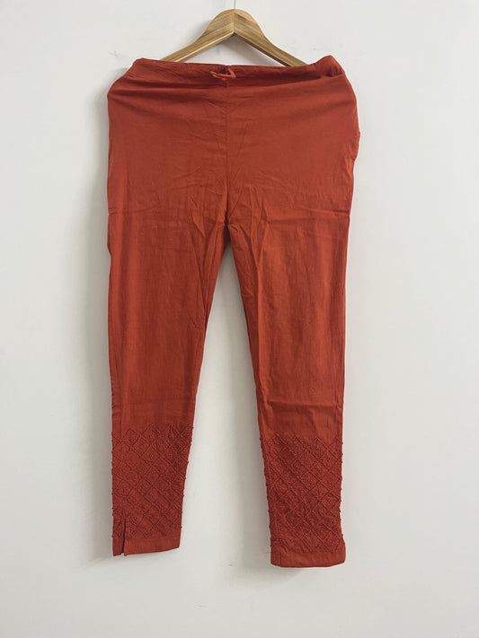 Dyed Pants - Rust Orange Cross pattern 8"