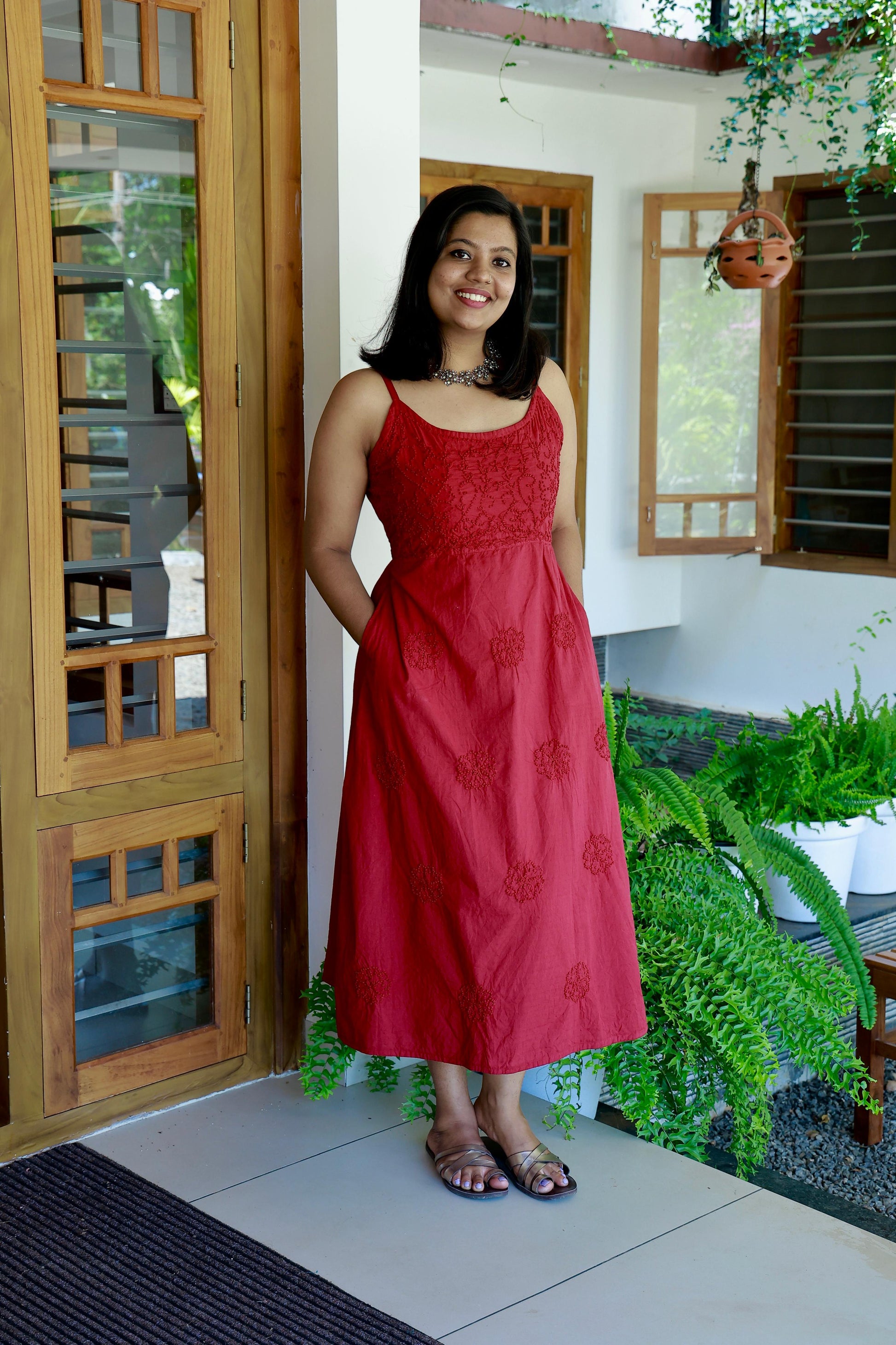 Sleeveless A-line Dress - Red Sleeveless A-line Dress - Red