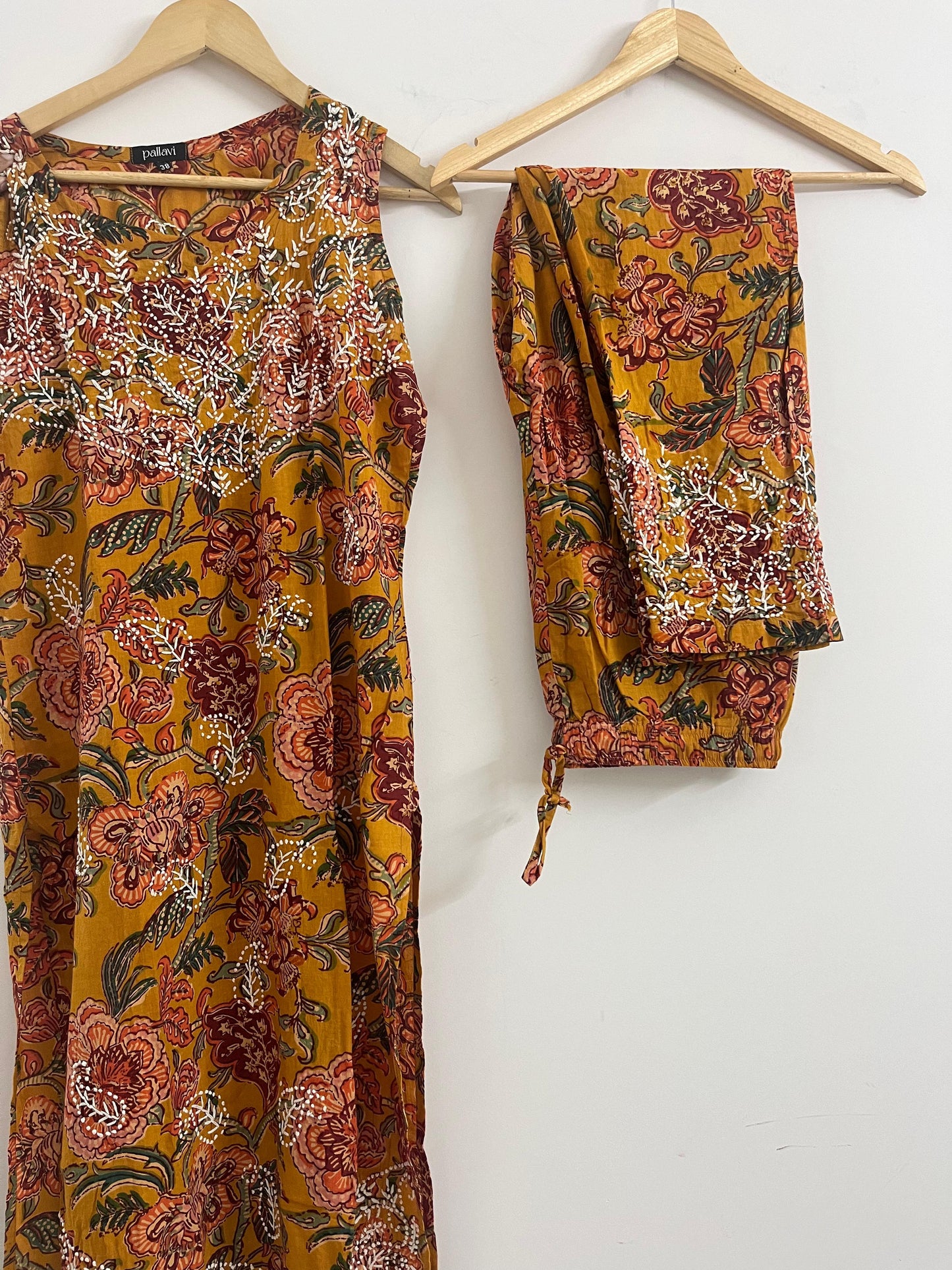 Sleeveless Straight Kurti and pant PRE-ORDER - Floral Yellow Red 2