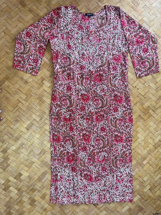 Straight Kurti - Floral Peach Red