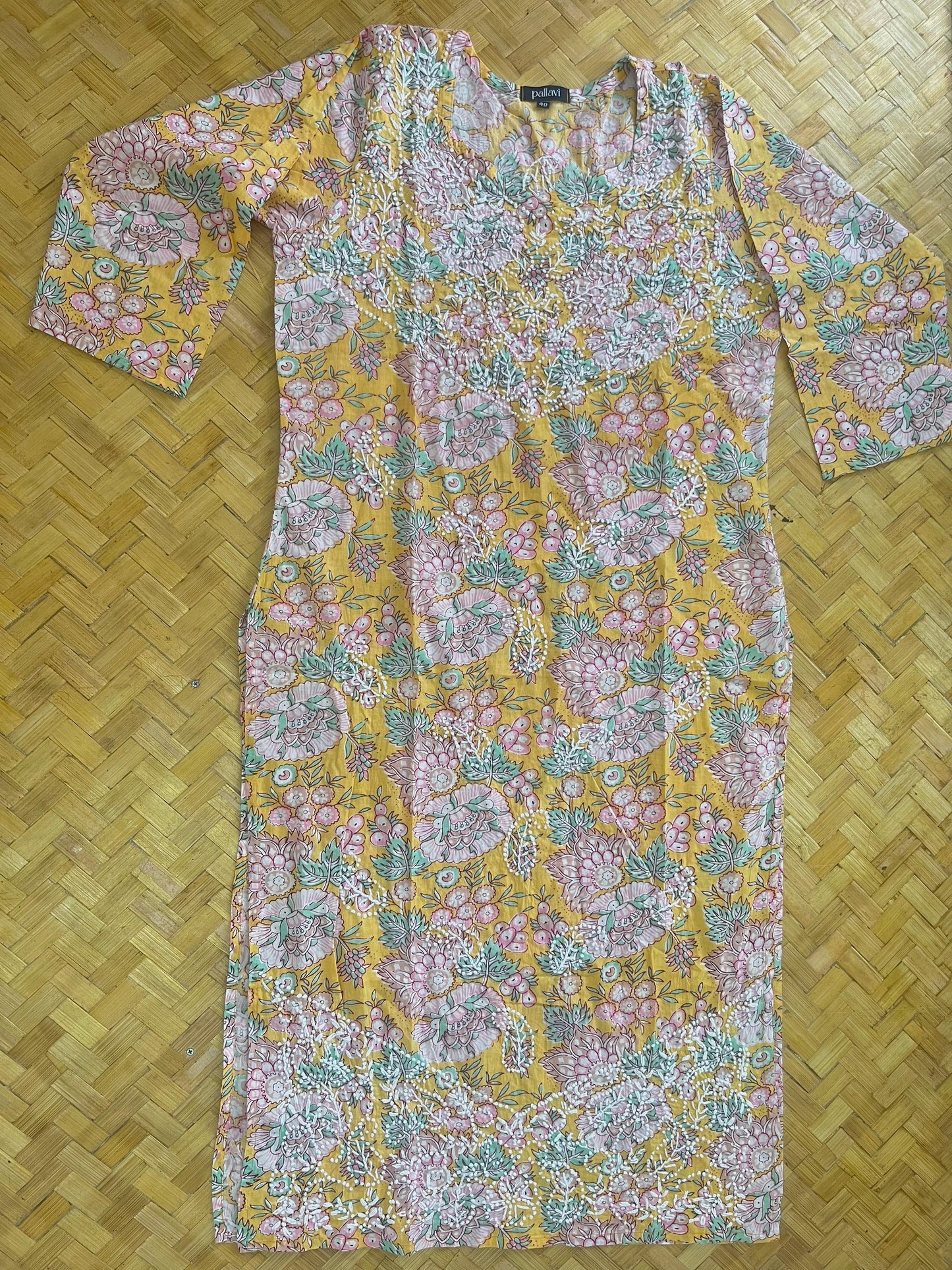 Straight Kurti - Floral Yellow Pink