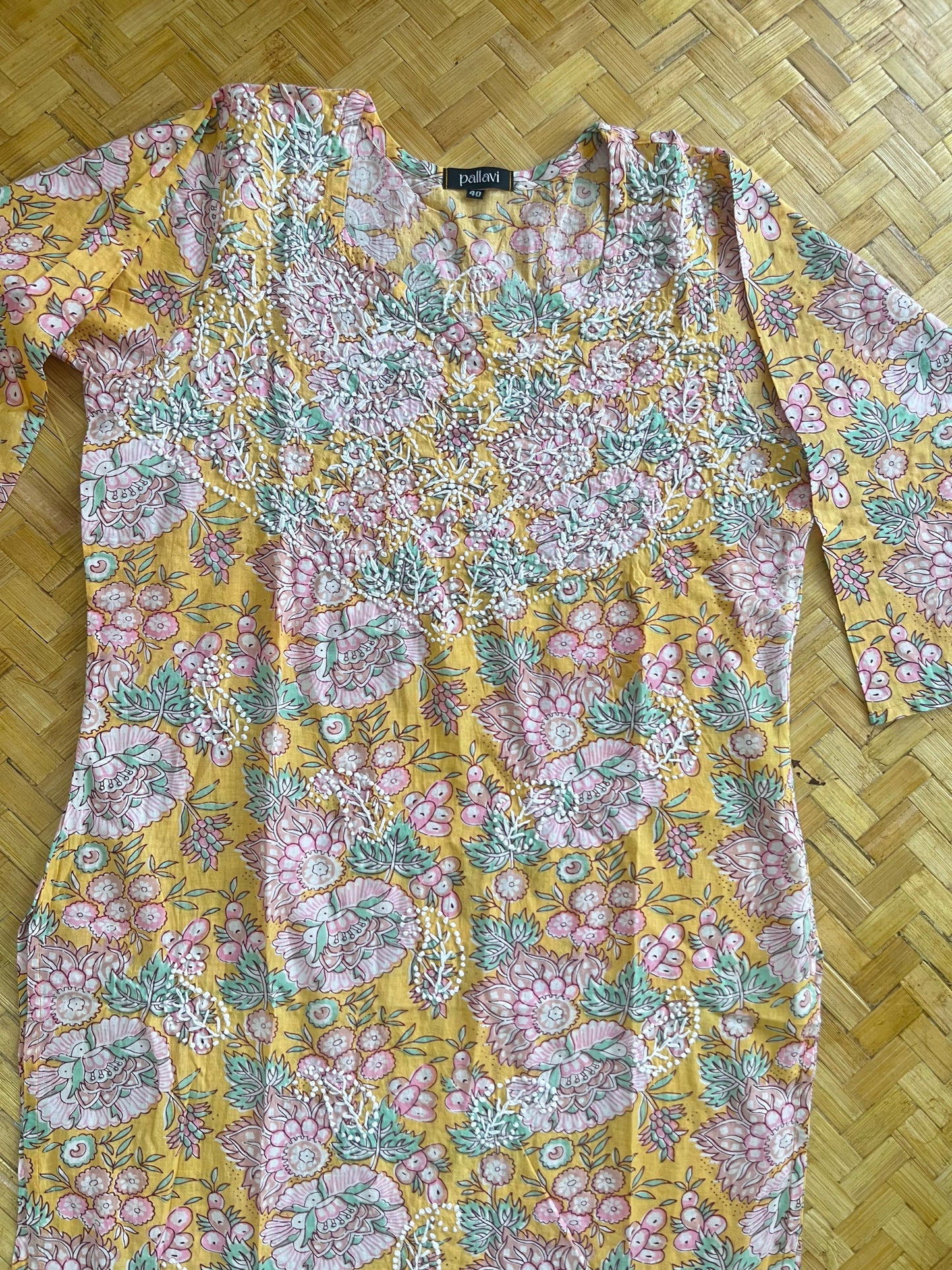 Straight Kurti - Floral Yellow Pink