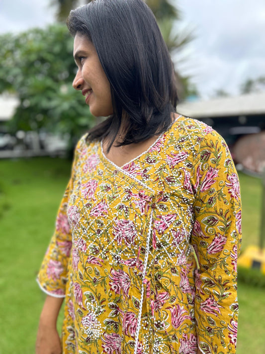 Angrakha PRE-ORDER - Floral Mustard Yellow 1