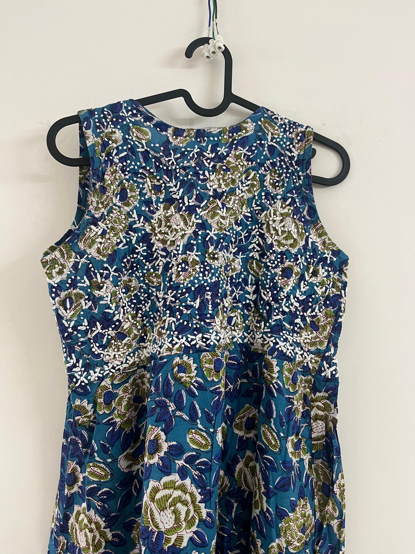 Aliya Cut Sleeveless (with work on front and back) - Floral Blue green