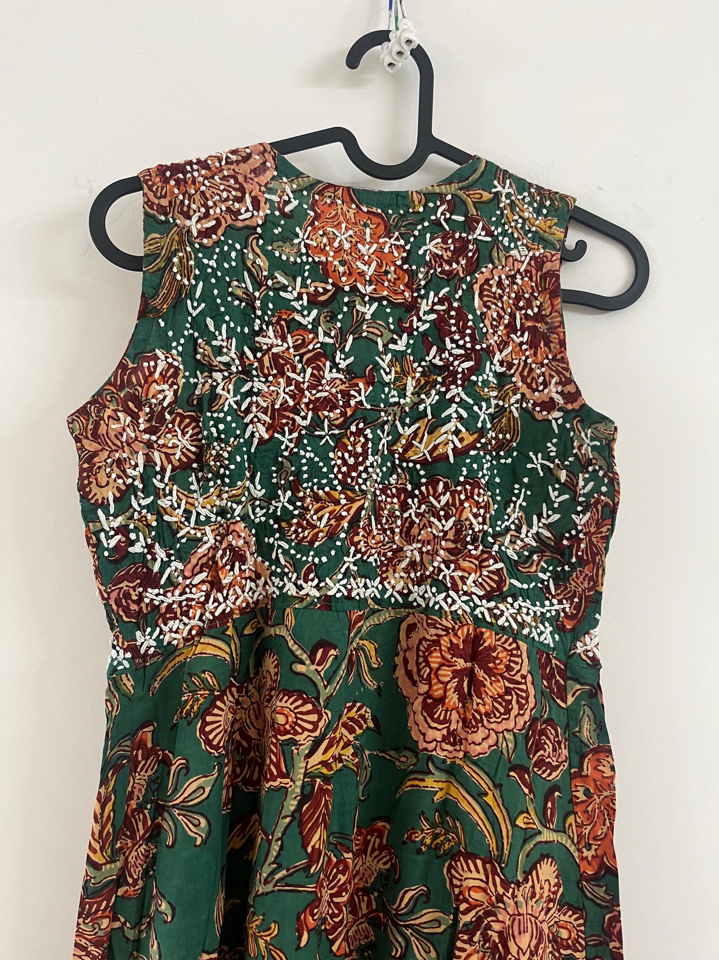 Aliya Cut Sleeveless (with work on front and back) - Floral Green Red