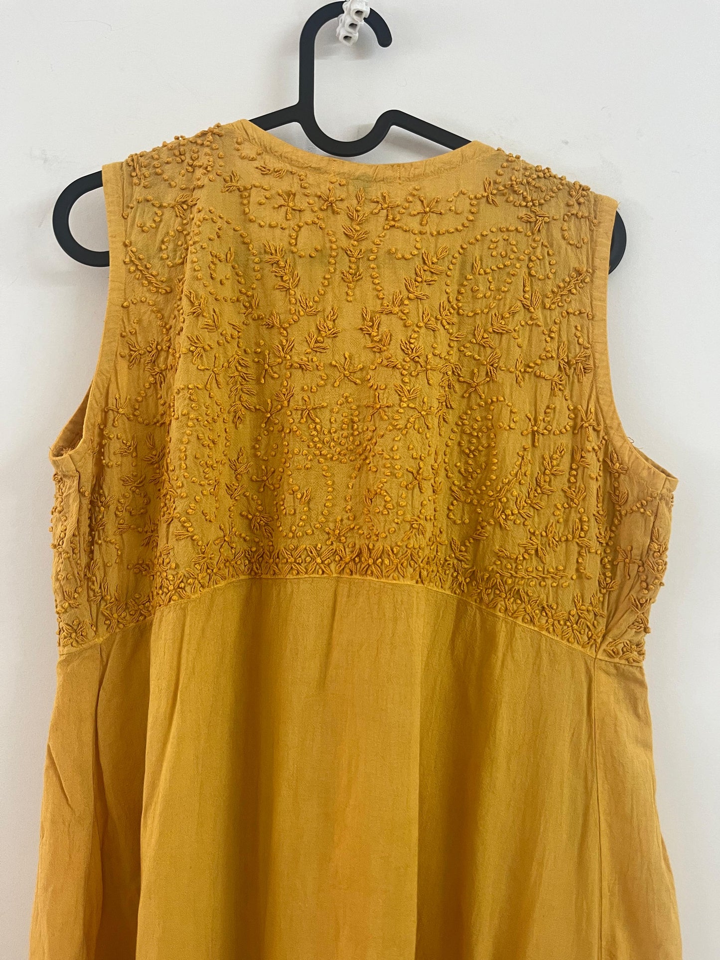 Sleeveless Aliya cut dress (with work on front and back)- Mustard Yellow
