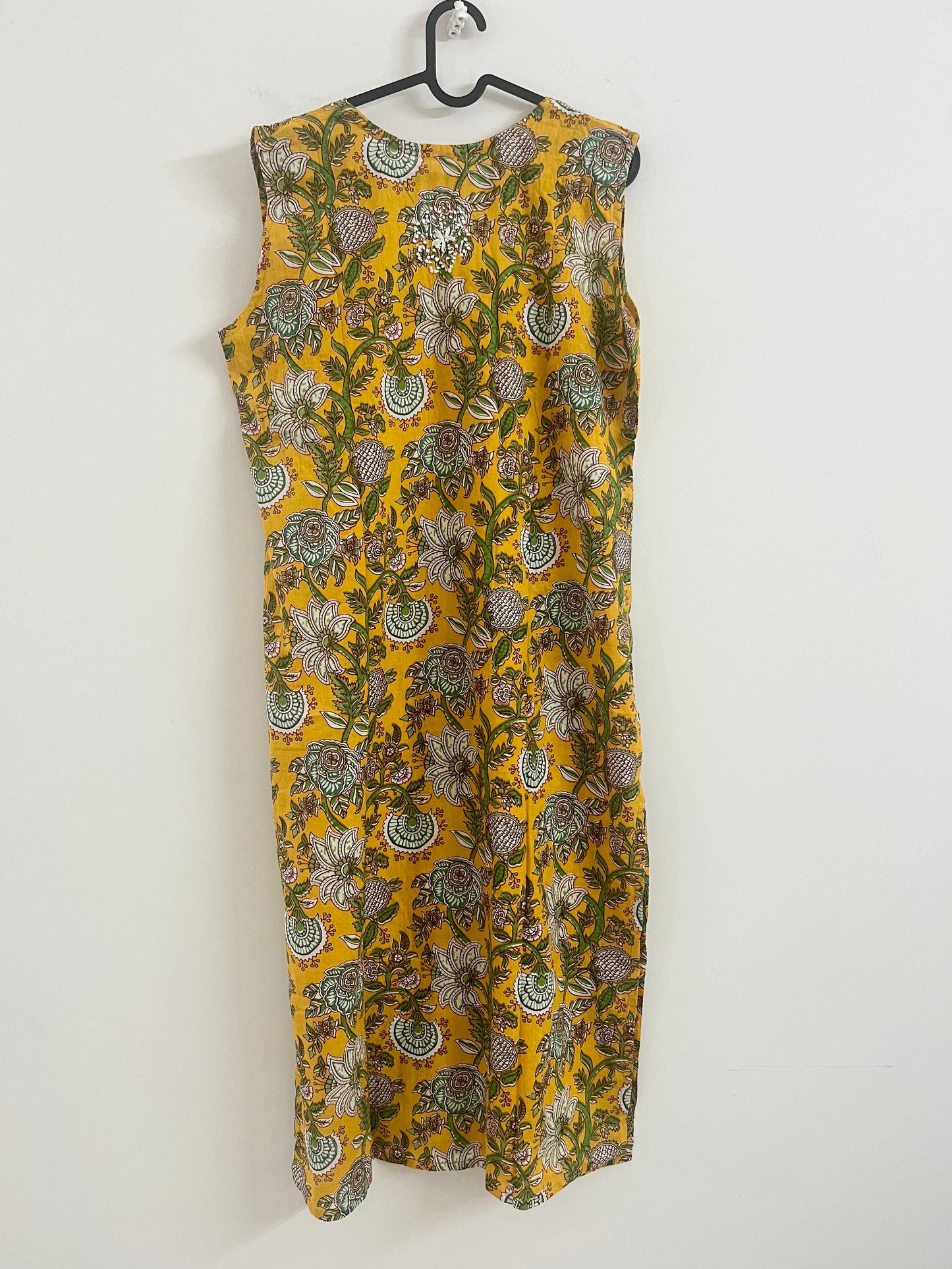 Straight Kurti and pant (Sleeveless) - Floral Yellow Green