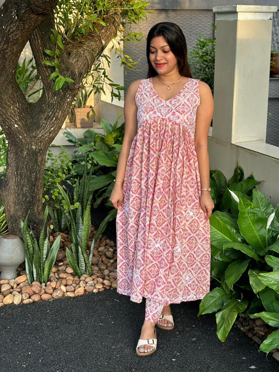 Sleeveless Aliya cut dress (with work on front and back) and pant PRE-ORDER - Blushette