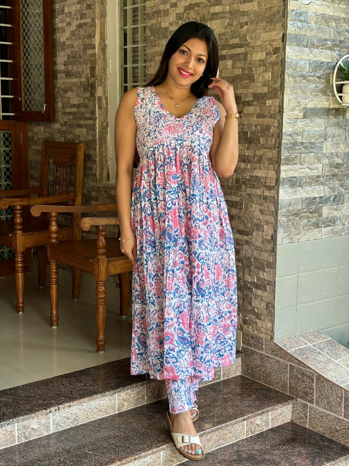 Sleeveless Aliya cut dress (with work on front and back) and pant PRE-ORDER - Varnika