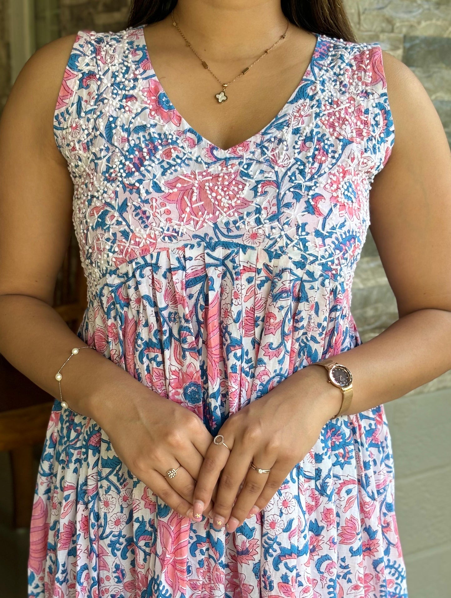 Sleeveless Aliya cut dress (with work on front and back) PRE-ORDER - Varnika