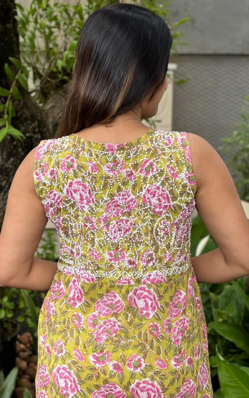 Sleeveless Aliya cut dress (with work on front and back) PRE-ORDER - Pinkcurrent